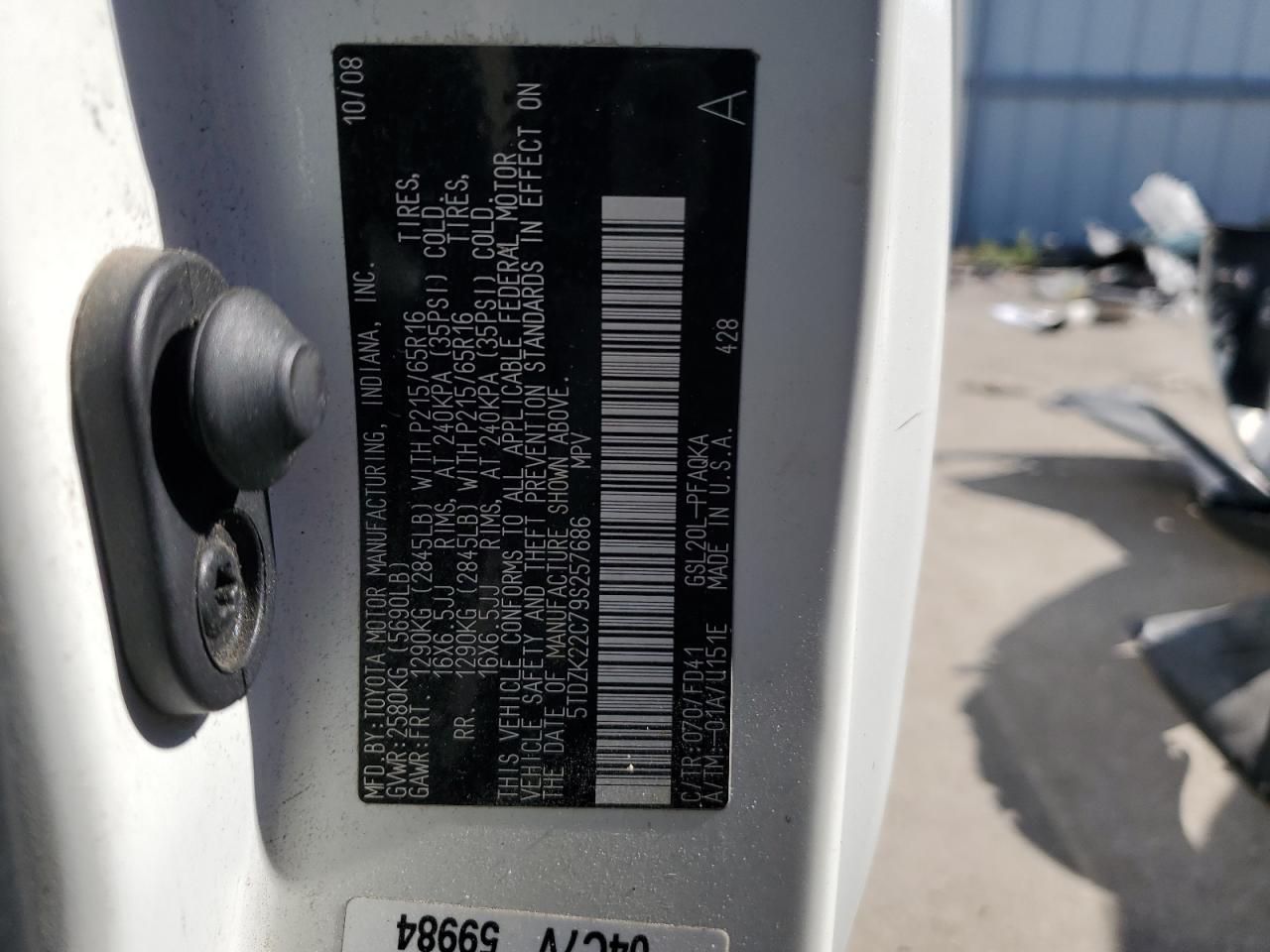 2009 Toyota Sienna Xle VIN: 5TDZK22C79S257686 Lot: 89875925