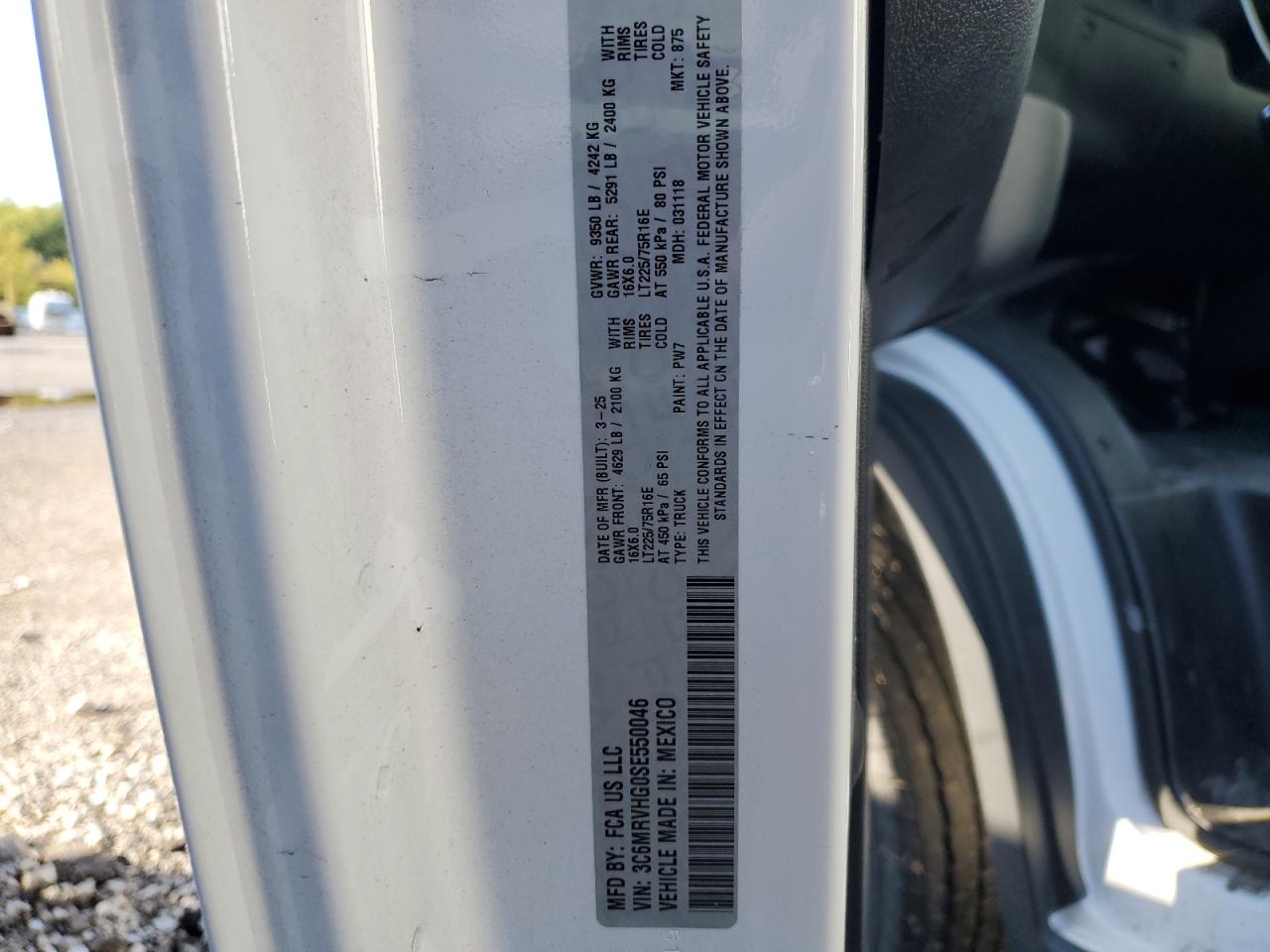 2025 Ram Promaster 3500 3500 High VIN: 3C6MRVHG0SE550046 Lot: 86410745