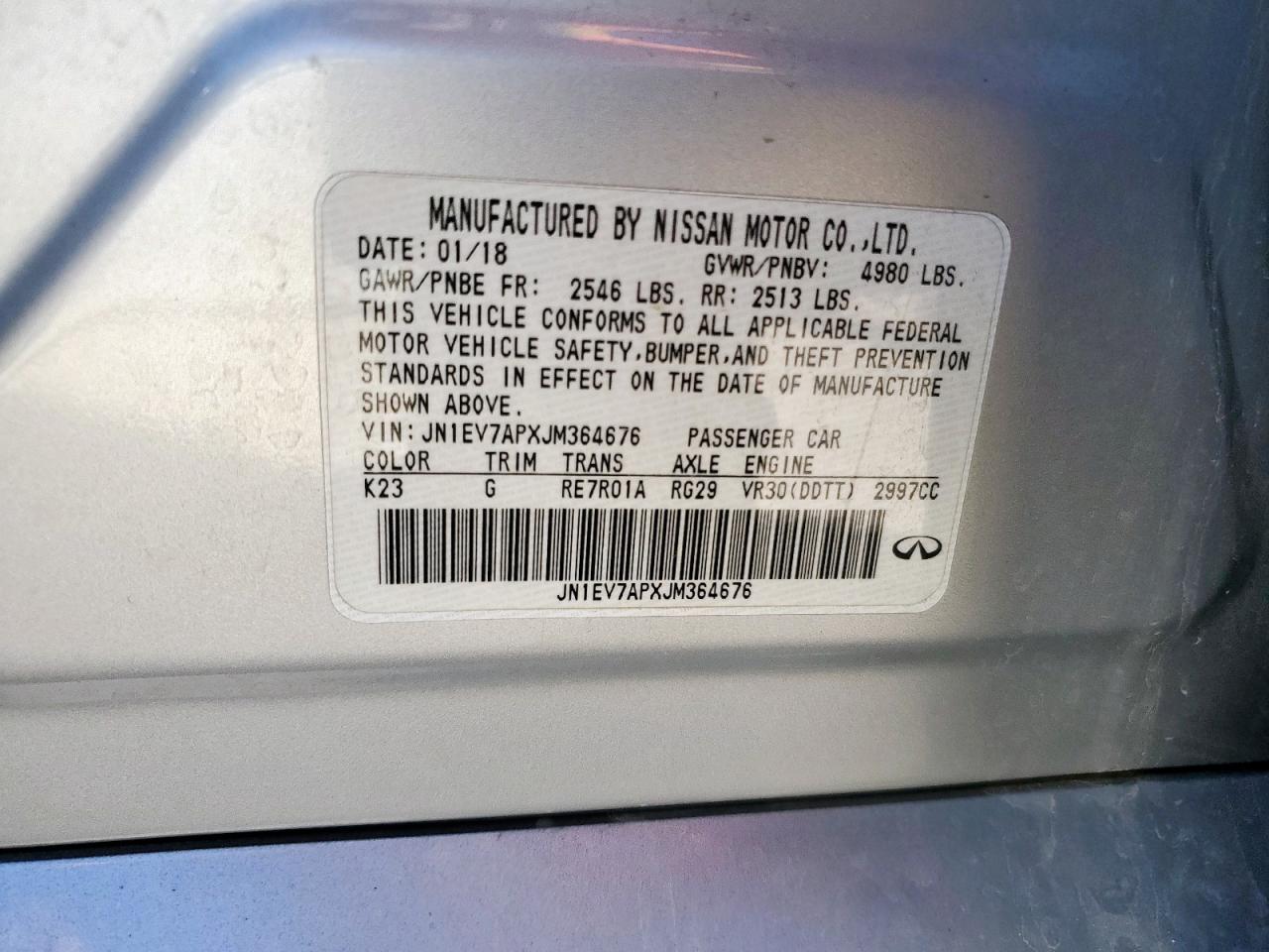 2018 Infiniti Q50 Luxe VIN: JN1EV7APXJM364676 Lot: 90801425