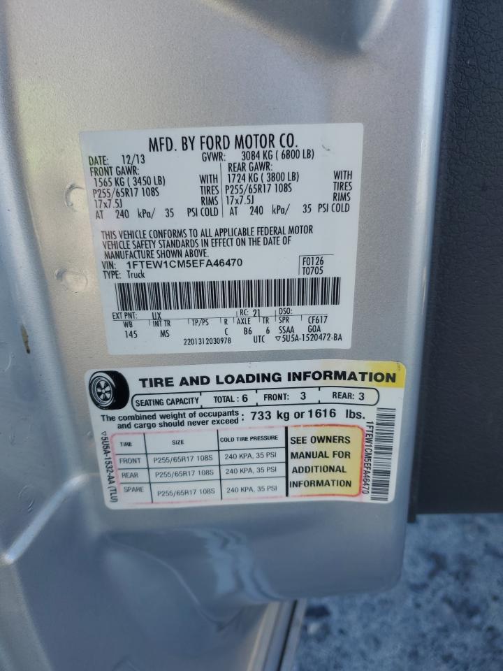 2014 Ford F150 Supercrew VIN: 1FTEW1CM5EFA46470 Lot: 87196165