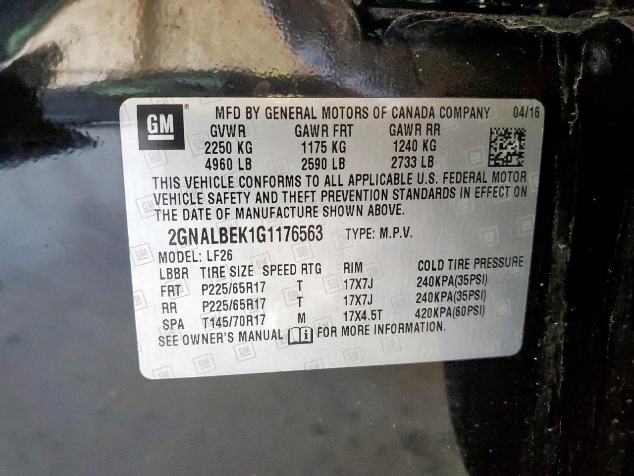 2016 Chevrolet Equinox Ls VIN: 2GNALBEK1G1176563 Lot: 85001885