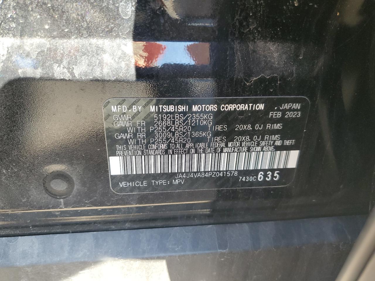 2023 Mitsubishi Outlander Sel VIN: JA4J4VA84PZ041578 Lot: 84830595