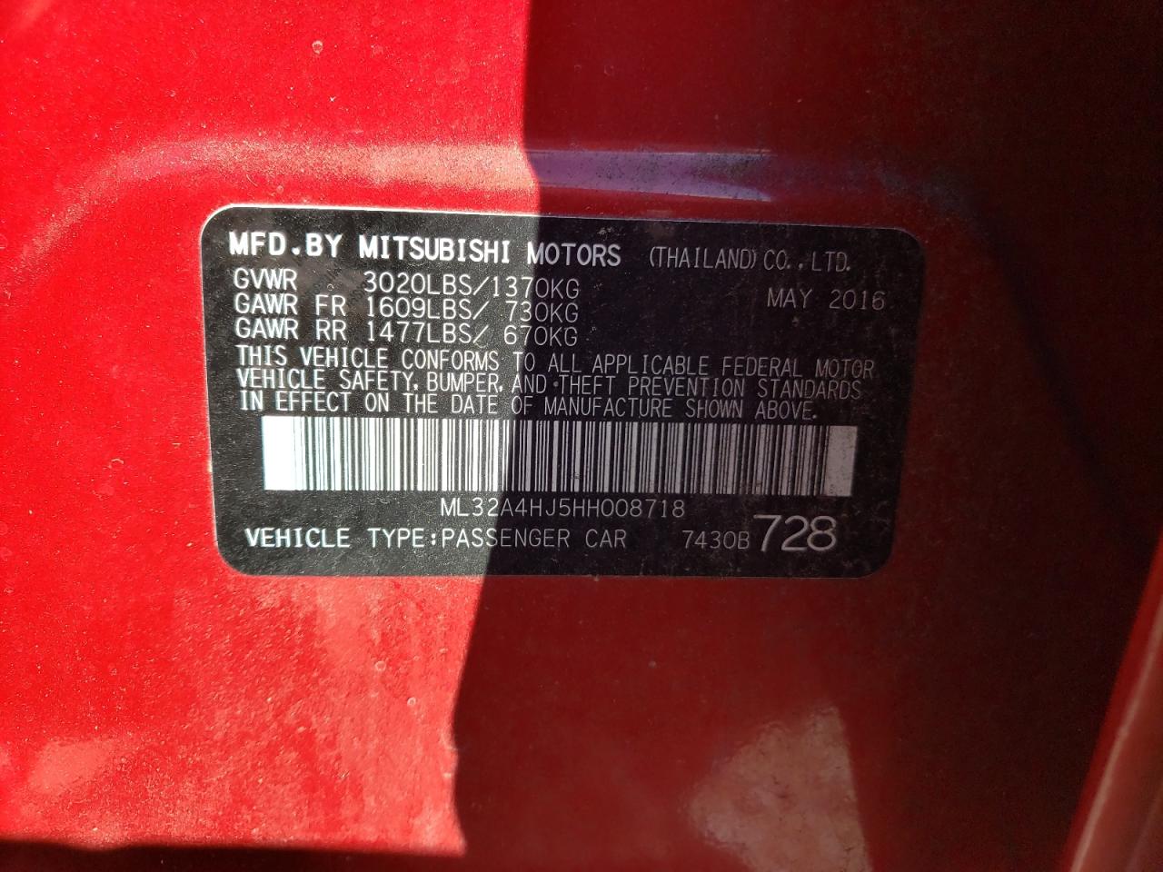 2017 Mitsubishi Mirage Se VIN: ML32A4HJ5HH008718 Lot: 86628215
