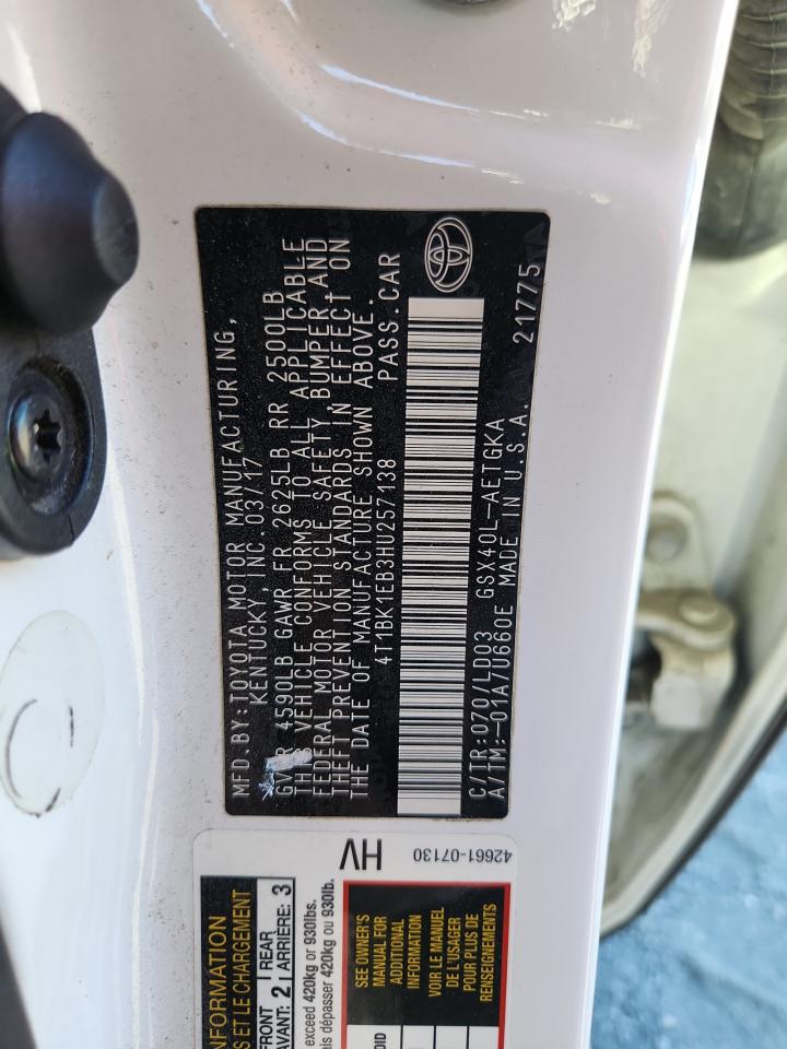 2017 Toyota Avalon Xle VIN: 4T1BK1EB3HU257138 Lot: 81895895