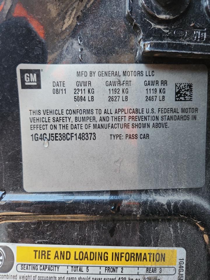 2012 Buick Lacrosse Touring VIN: 1G4GJ5E38CF148373 Lot: 85940725