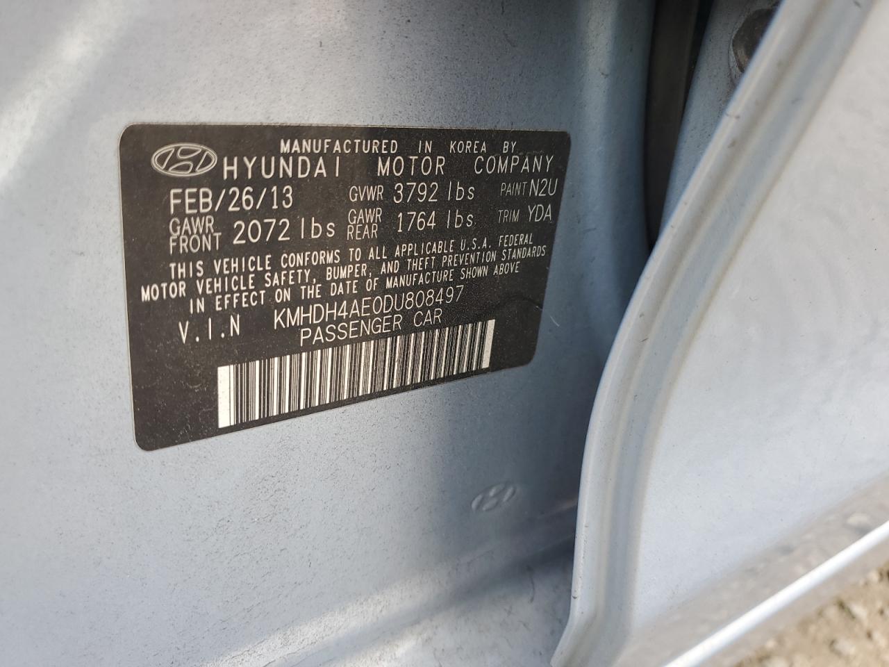 2013 Hyundai Elantra Gls VIN: KMHDH4AE0DU808497 Lot: 86189185