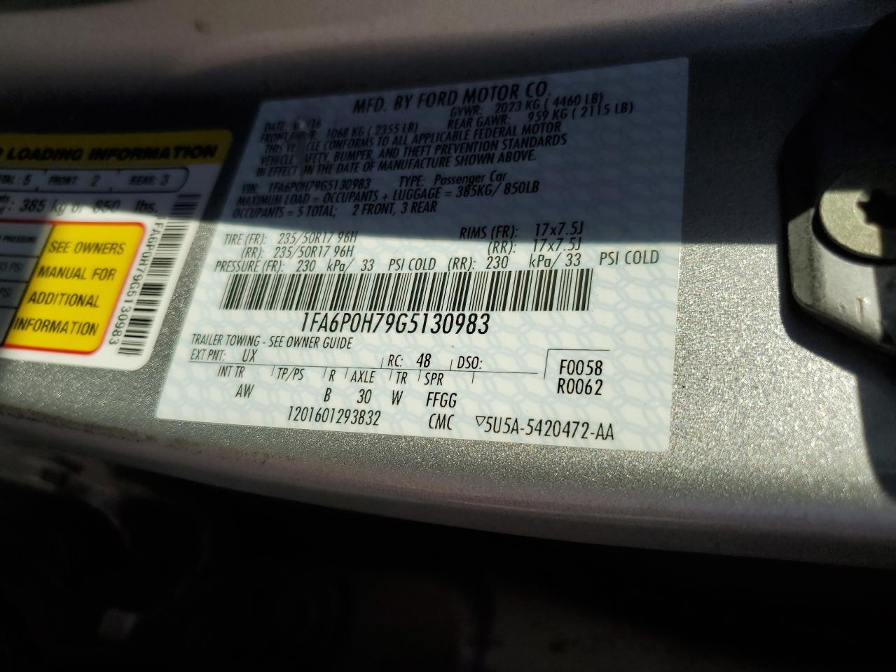 2016 Ford Fusion Se VIN: 1FA6P0H79G5130983 Lot: 90044575