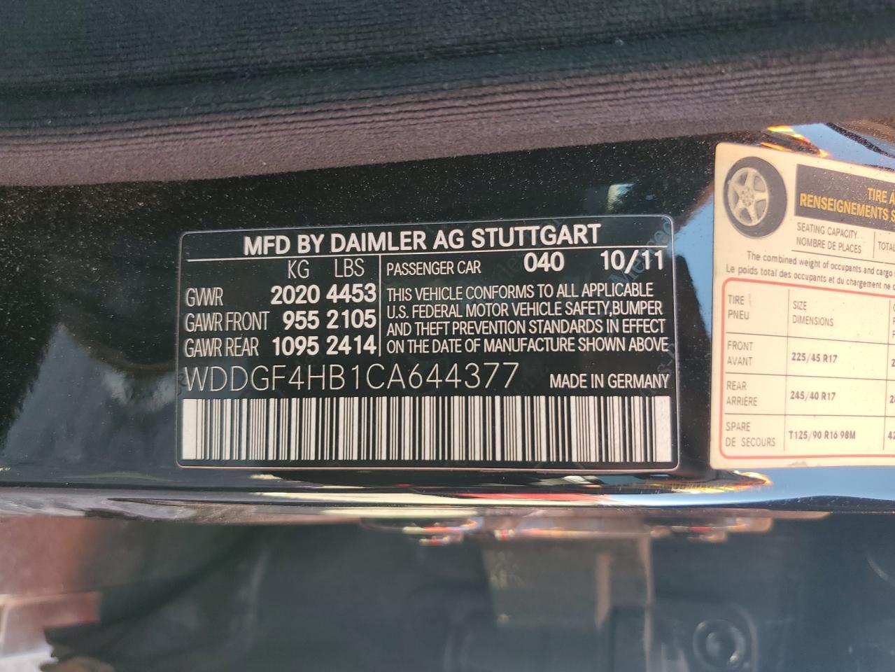 2012 Mercedes-Benz C 250 VIN: WDDGF4HB1CA644377 Lot: 90781745