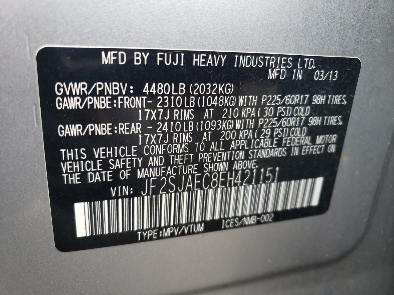 2014 Subaru Forester 2.5I Premium VIN: JF2SJAEC8EH421151 Lot: 84275635