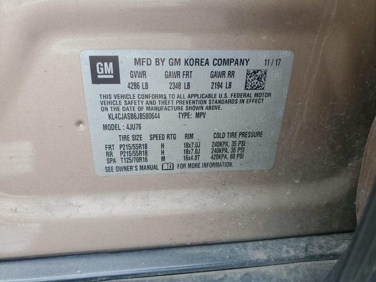 2018 Buick Encore Preferred VIN: KL4CJASB6JB580644 Lot: 86278635