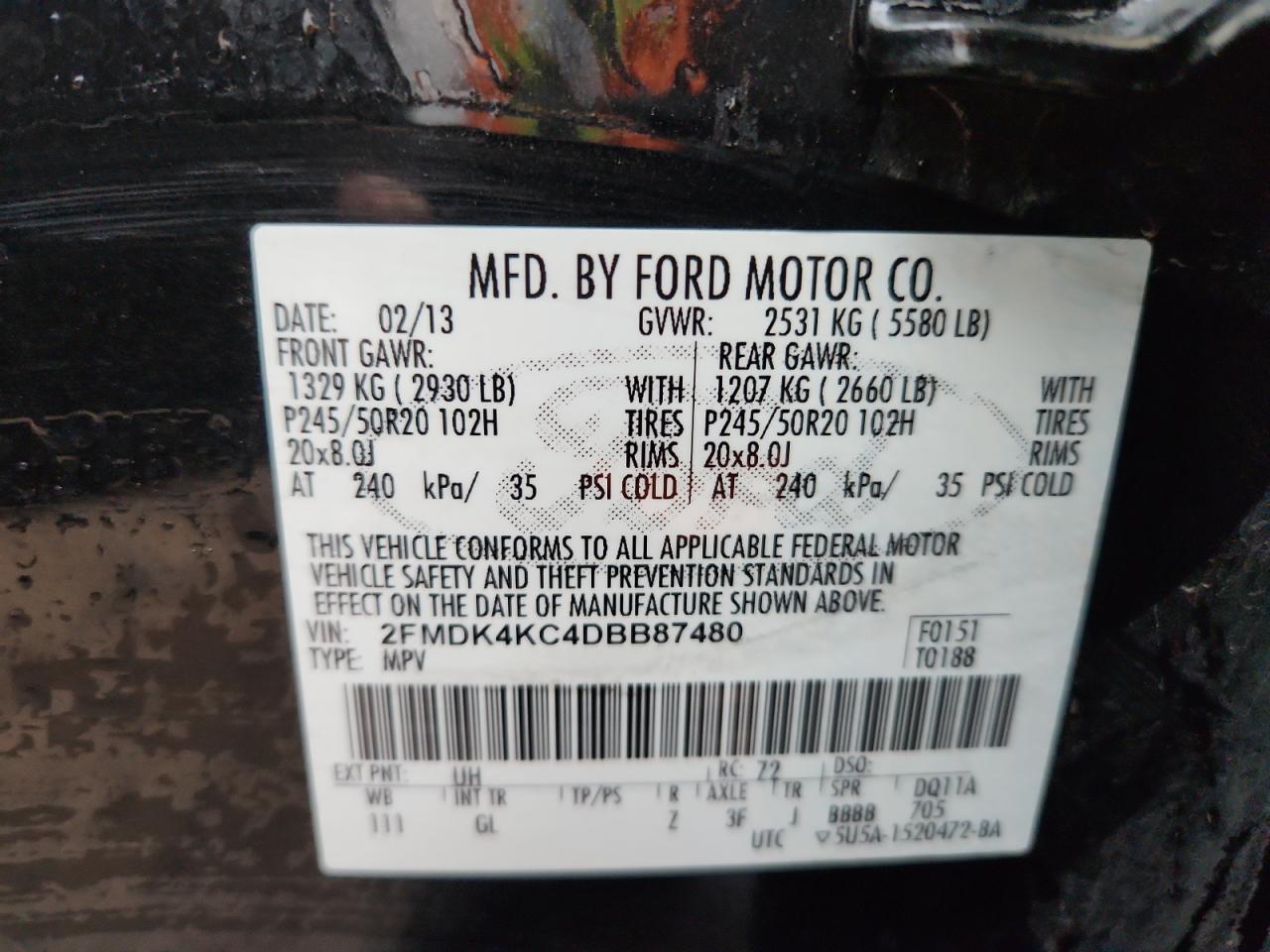 2013 Ford Edge Limited VIN: 2FMDK4KC4DBB87480 Lot: 84643085