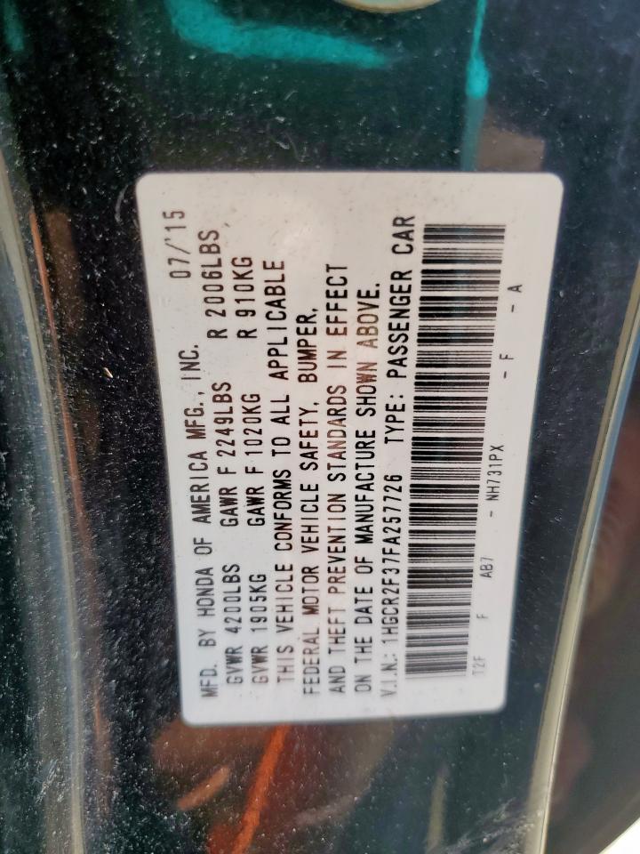 2015 Honda Accord Lx VIN: 1HGCR2F37FA257726 Lot: 84947485