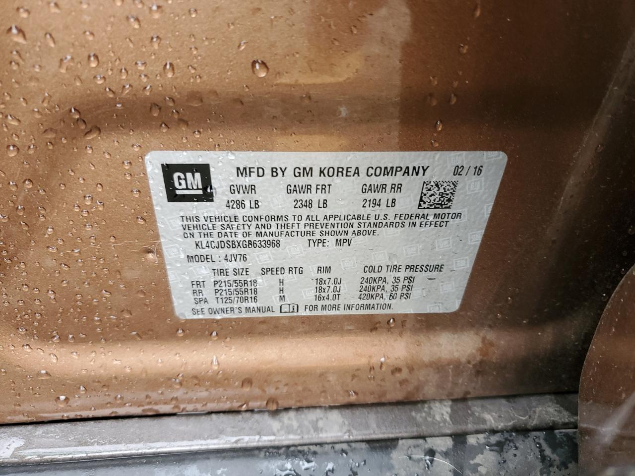 2016 Buick Encore Premium VIN: KL4CJDSBXGB633968 Lot: 86629665