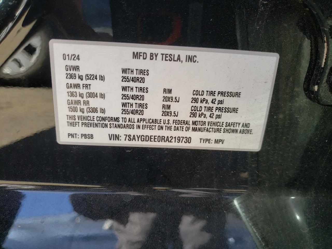 2024 Tesla Model Y VIN: 7SAYGDEE0RA219730 Lot: 84420365
