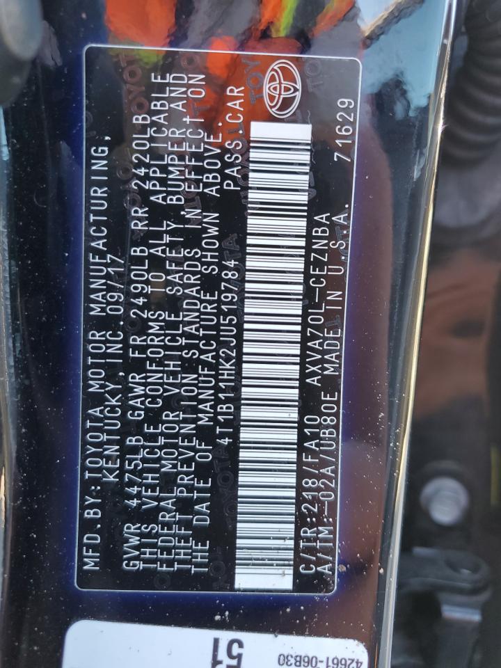 2018 Toyota Camry L VIN: 4T1B11HK2JU519784 Lot: 86335825