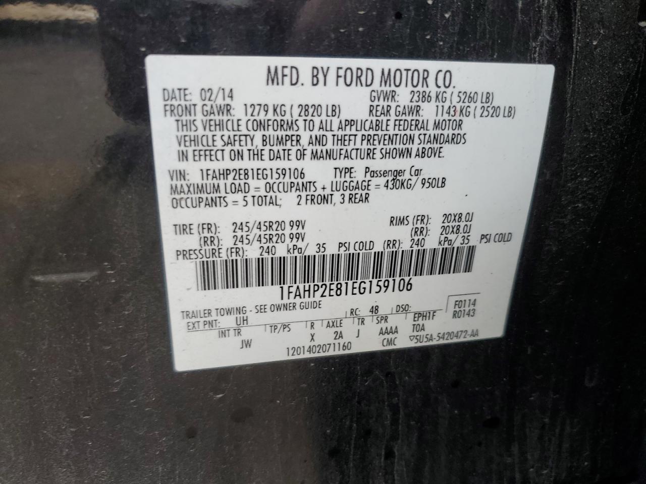 2014 Ford Taurus Sel VIN: 1FAHP2E81EG159106 Lot: 82558345