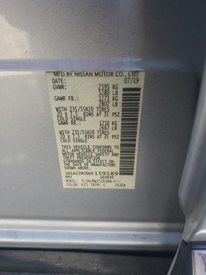 2019 Nissan Murano S VIN: 5N1AZ2MS6KN159589 Lot: 85917035