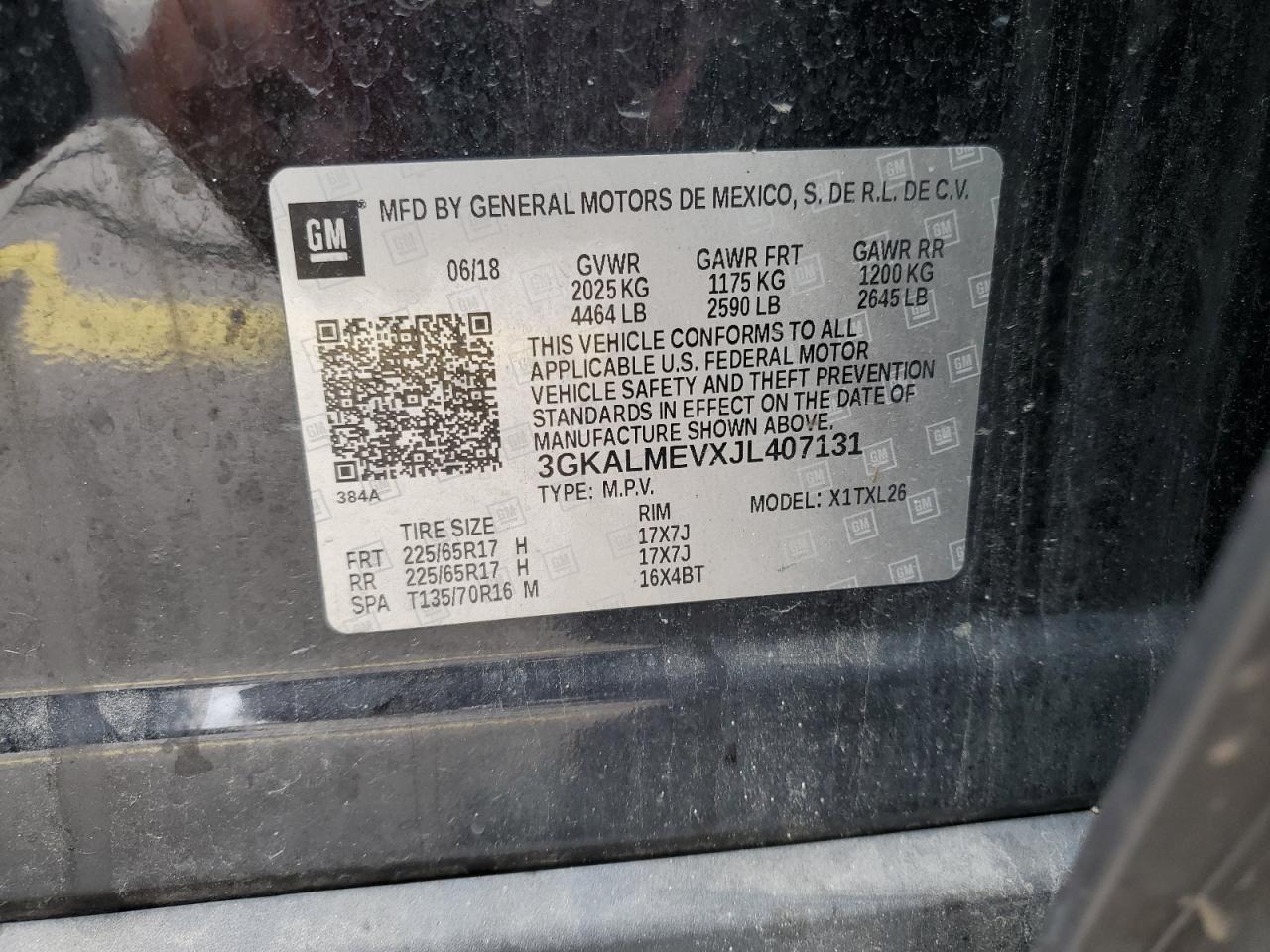 2018 GMC Terrain Sle VIN: 3GKALMEVXJL407131 Lot: 86643535