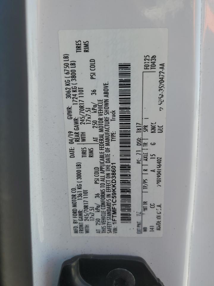 2019 Ford F150 VIN: 1FTMF1C59KKD38601 Lot: 82272515