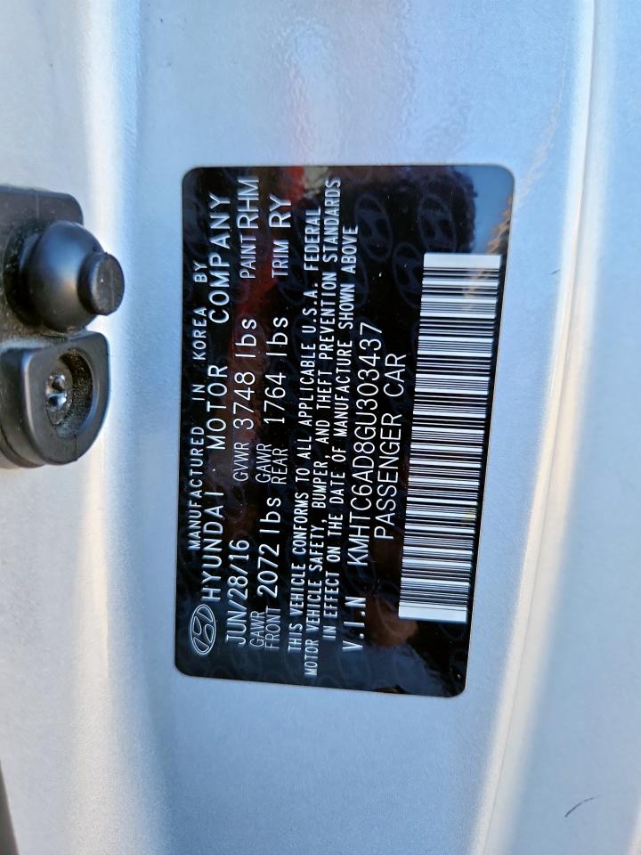 2016 Hyundai Veloster VIN: KMHTC6AD8GU303437 Lot: 85093785