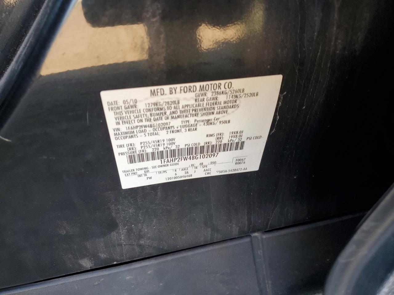 2011 Ford Taurus Limited VIN: 1FAHP2FW4BG102097 Lot: 86547225