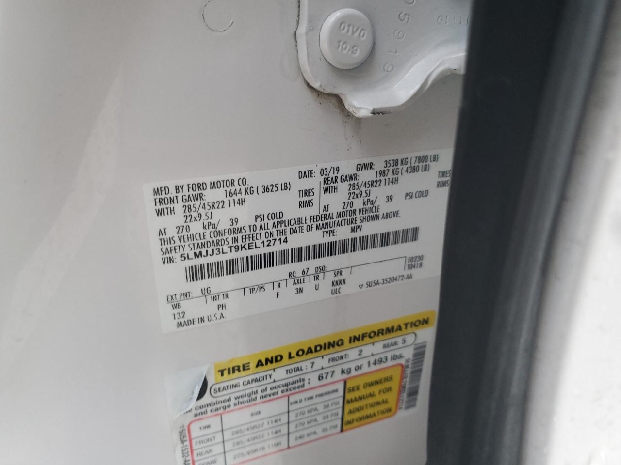 2019 Lincoln Navigator L Reserve VIN: 5LMJJ3LT9KEL12714 Lot: 90225055