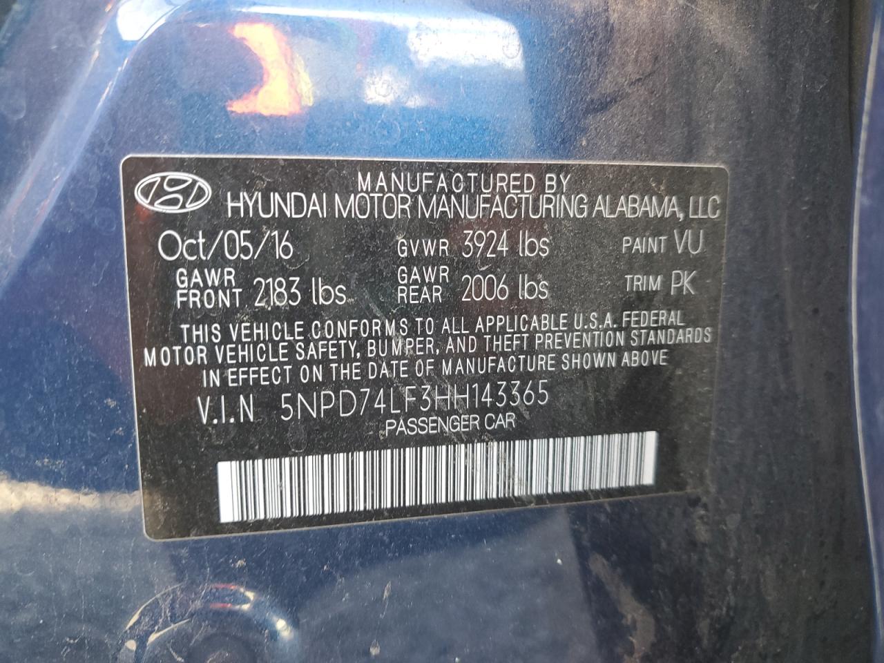 2017 Hyundai Elantra Se VIN: 5NPD74LF3HH143365 Lot: 91061455