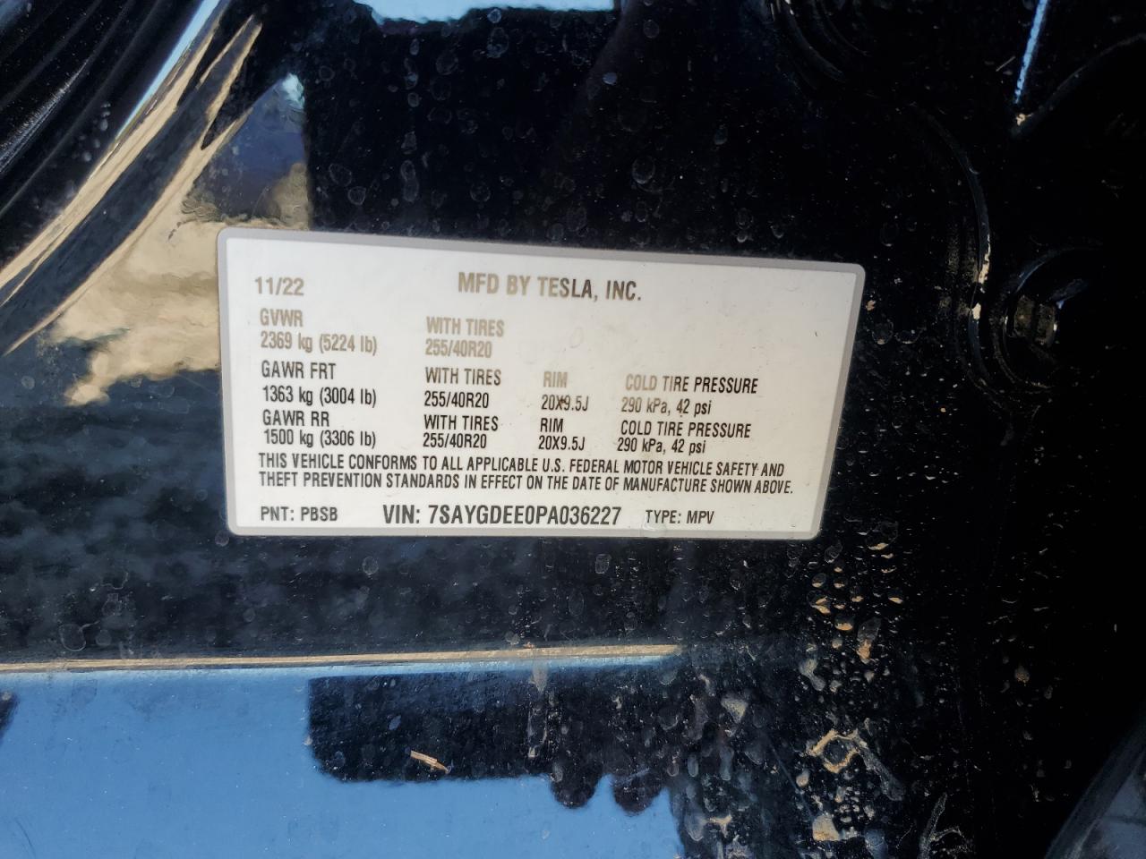 2023 Tesla Model Y VIN: 7SAYGDEE0PA036227 Lot: 90661105