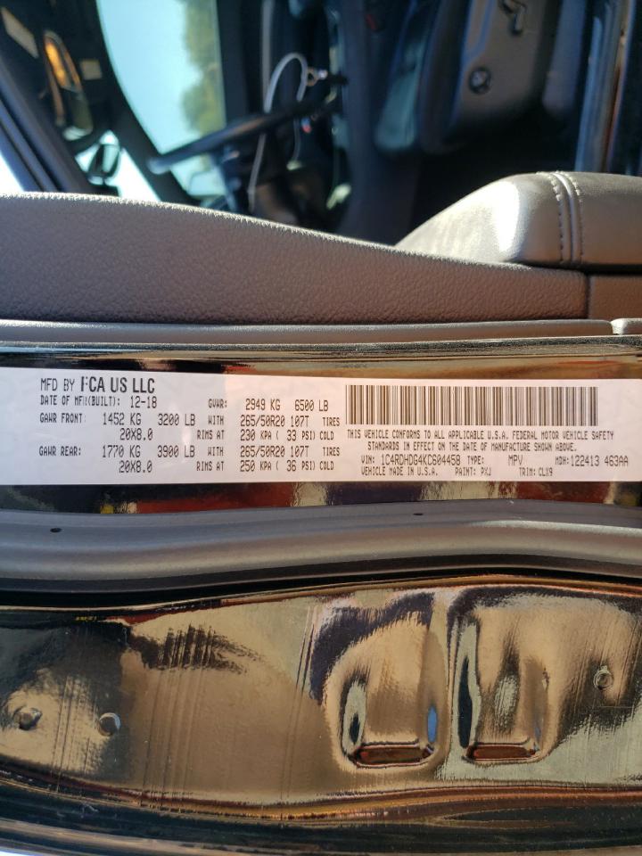 2019 Dodge Durango Gt VIN: 1C4RDHDG4KC604458 Lot: 85909525