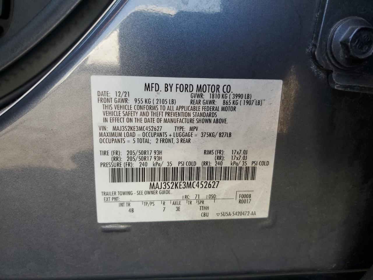 2021 Ford Ecosport Titanium VIN: MAJ3S2KE3MC452627 Lot: 84816895