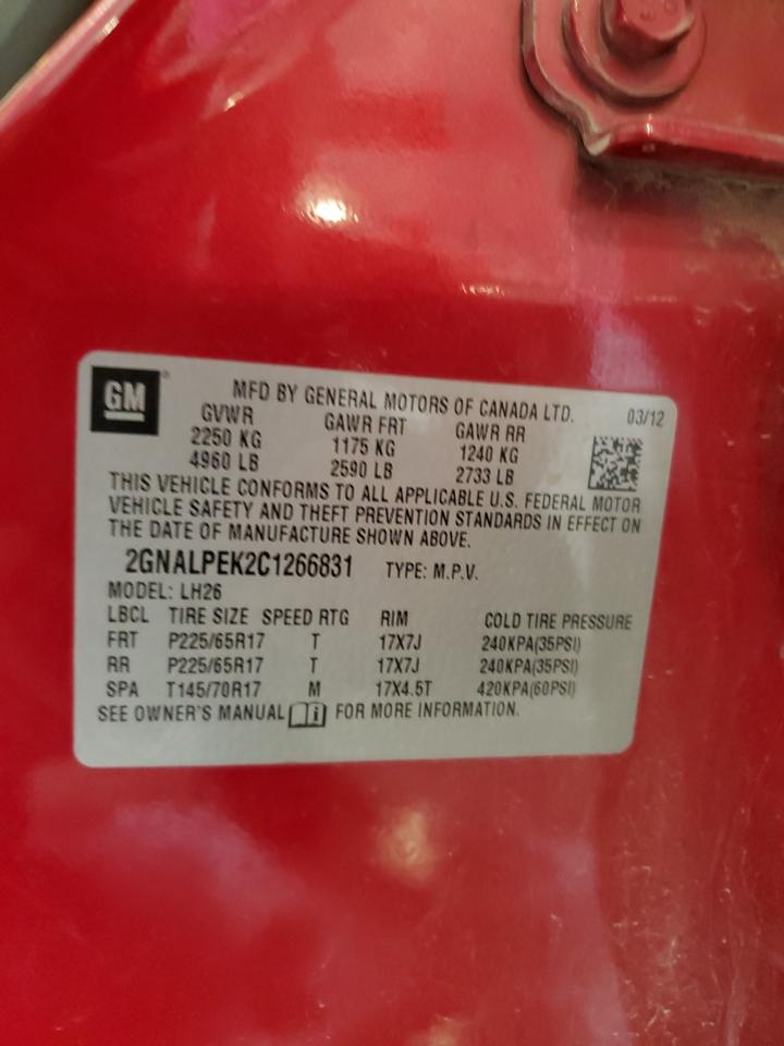 2012 Chevrolet Equinox Lt VIN: 2GNALPEK2C1266831 Lot: 81938325