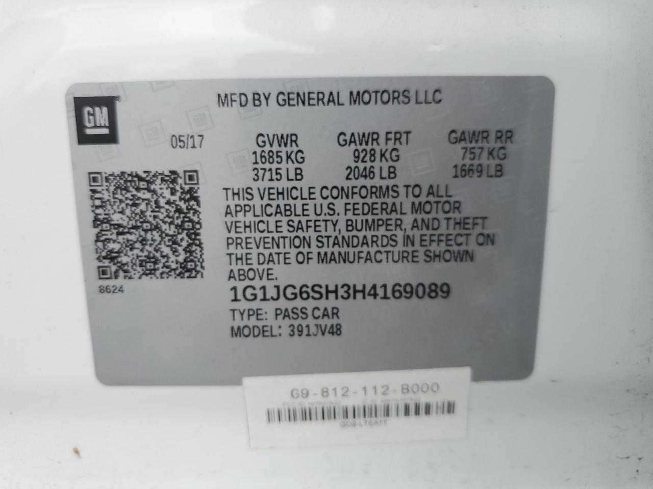 2017 Chevrolet Sonic VIN: 1G1JG6SH3H4169089 Lot: 82272265