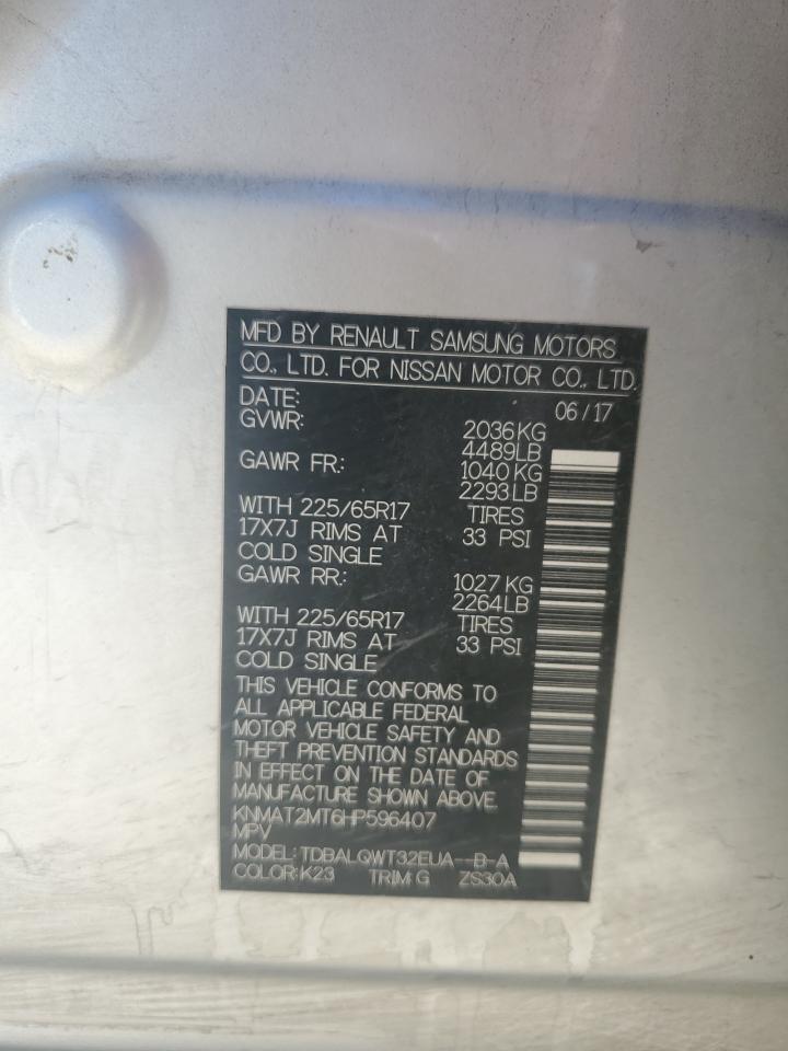 2017 Nissan Rogue S VIN: KNMAT2MT6HP596407 Lot: 84372055