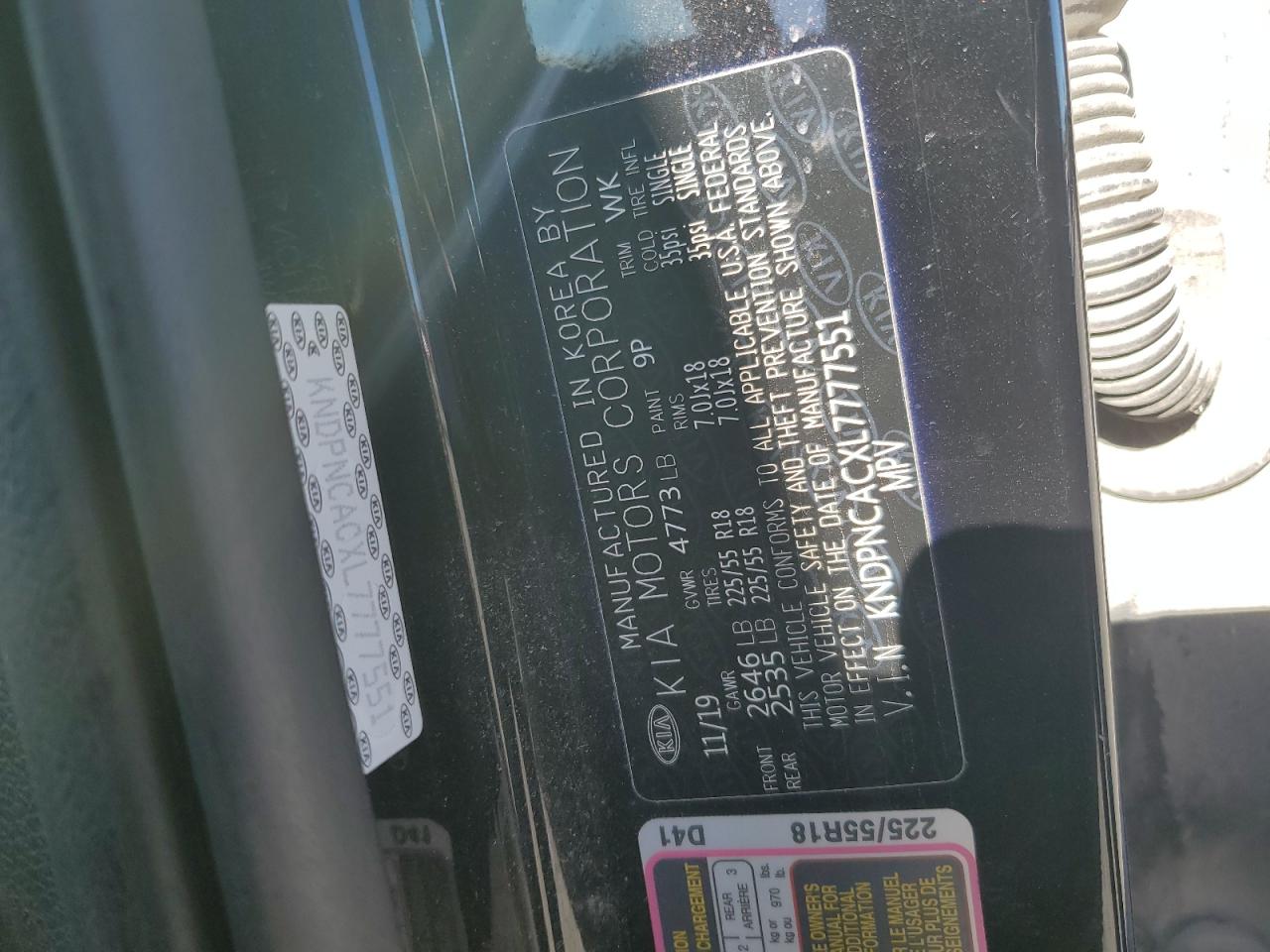 2020 Kia Sportage Ex VIN: KNDPNCACXL7777551 Lot: 82548065