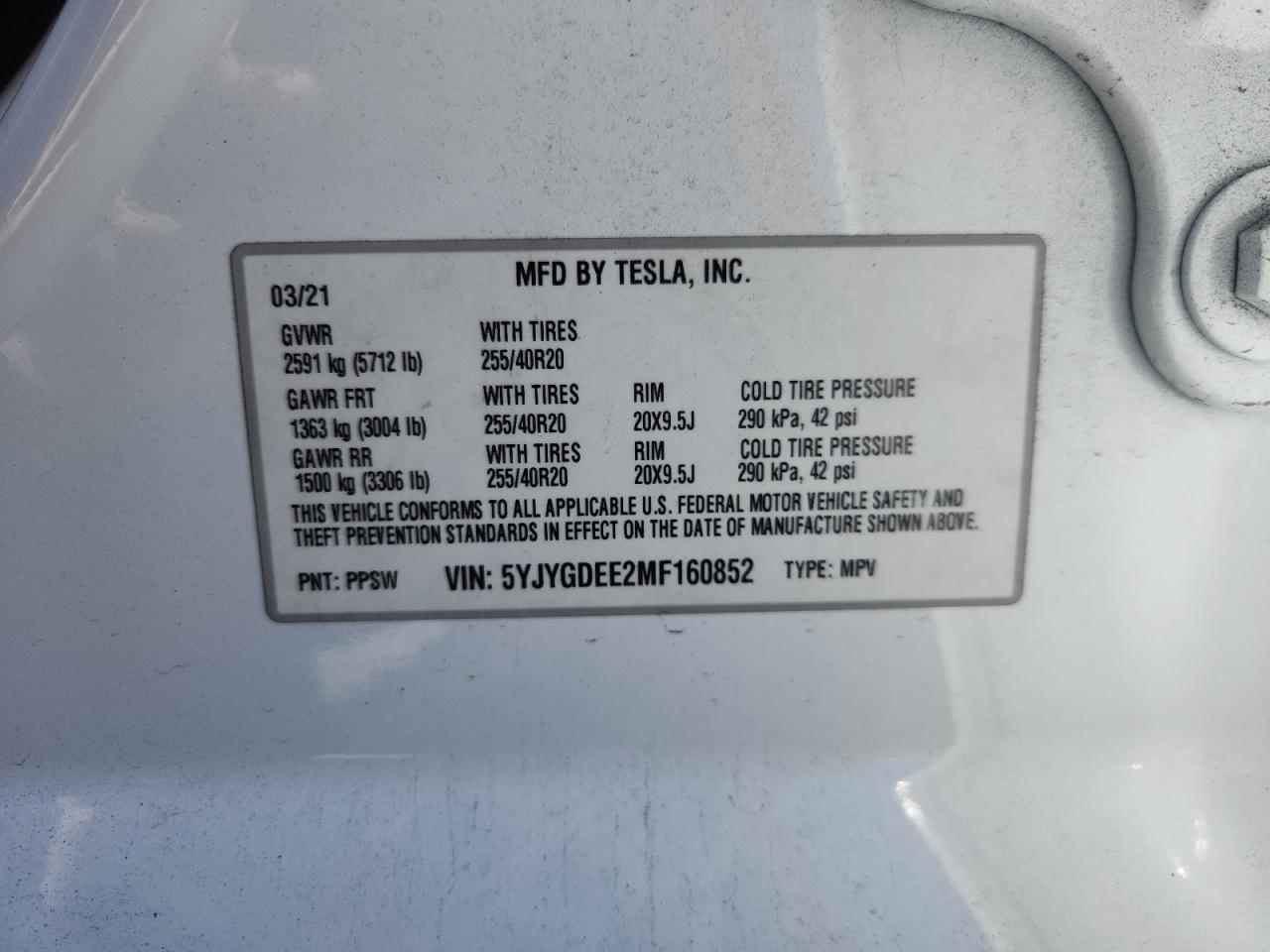 2021 Tesla Model Y VIN: 5YJYGDEE2MF160852 Lot: 82428705