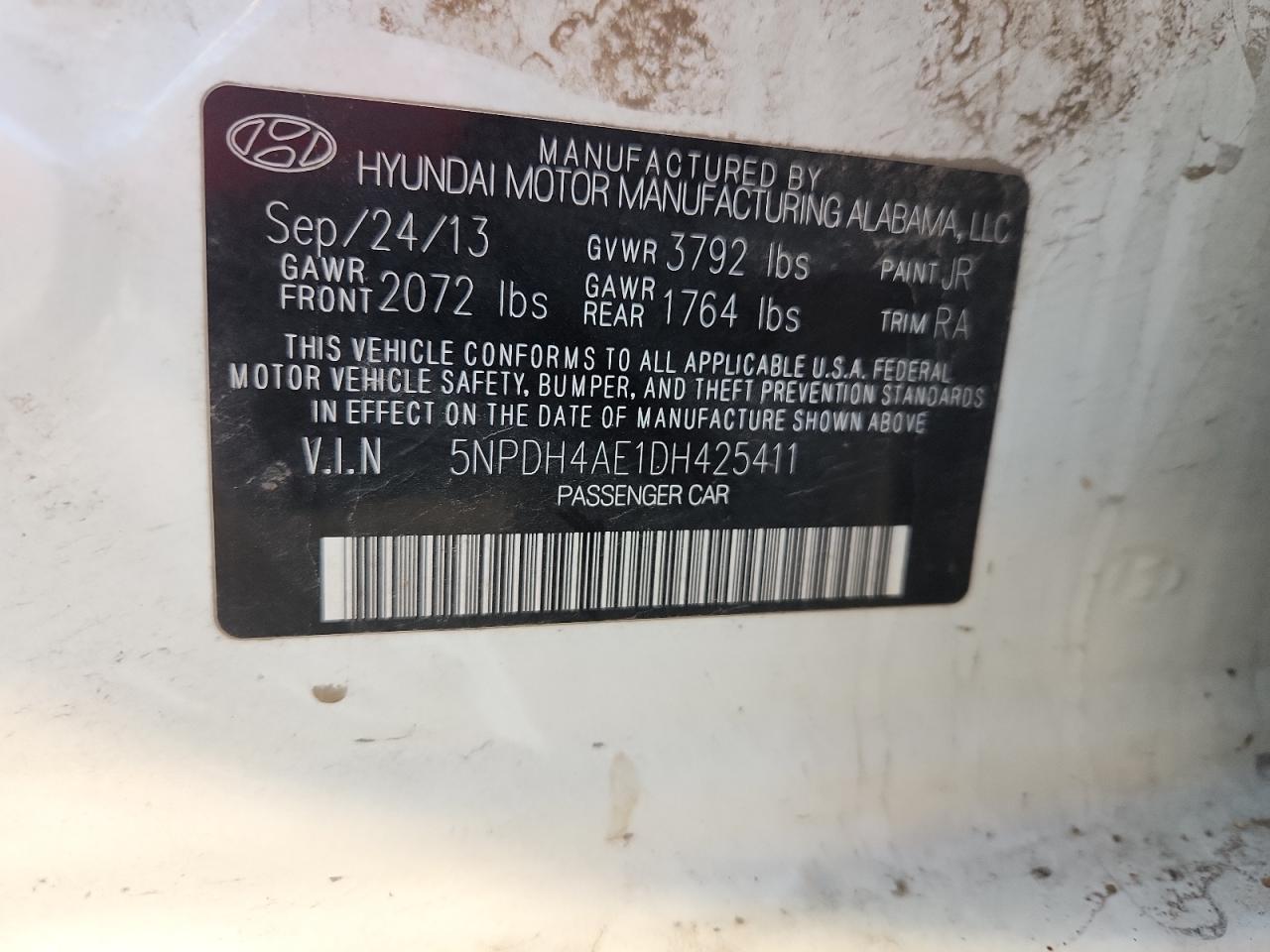 2013 Hyundai Elantra Gls VIN: 5NPDH4AE1DH425411 Lot: 86216625