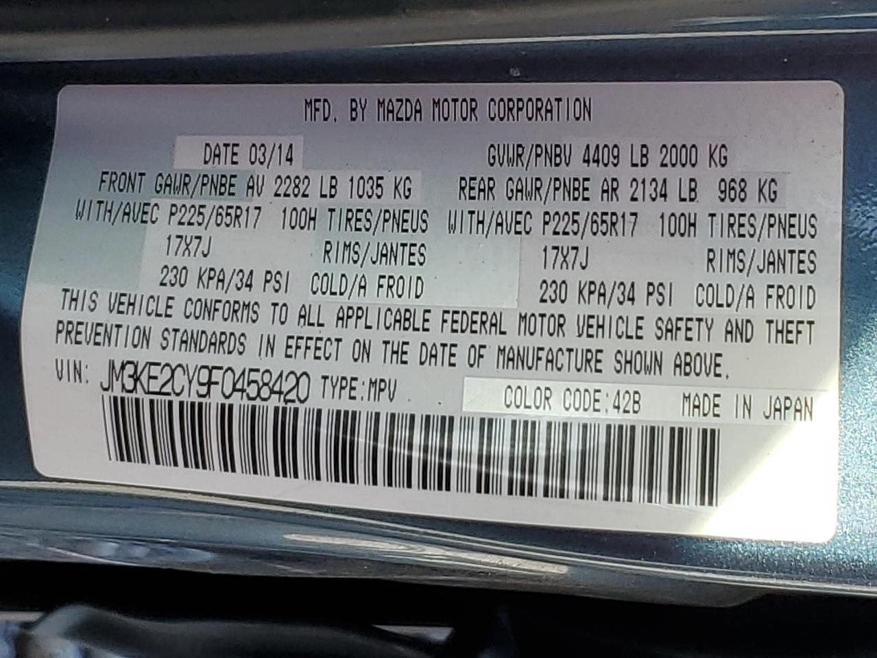 2015 Mazda Cx5 VIN: JM3KE2CY9F0458420 Lot: 81996025