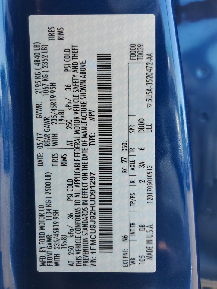 2017 Ford Escape Titanium VIN: 1FMCU9J92HUD91297 Lot: 84936635