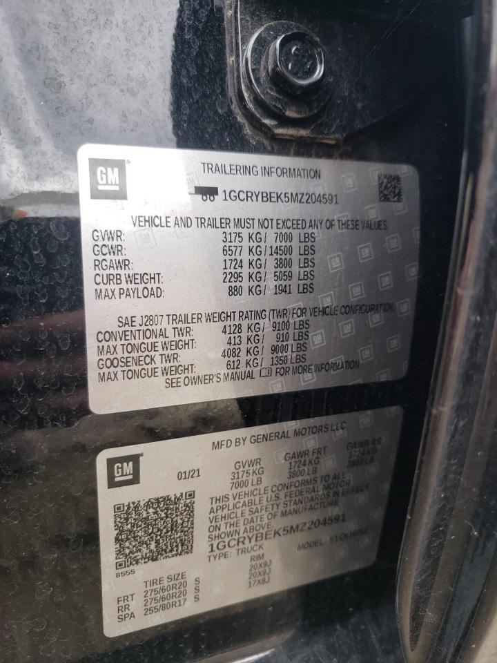 2021 Chevrolet Silverado K1500 Custom VIN: 1GCRYBEK5MZ204591 Lot: 85848795