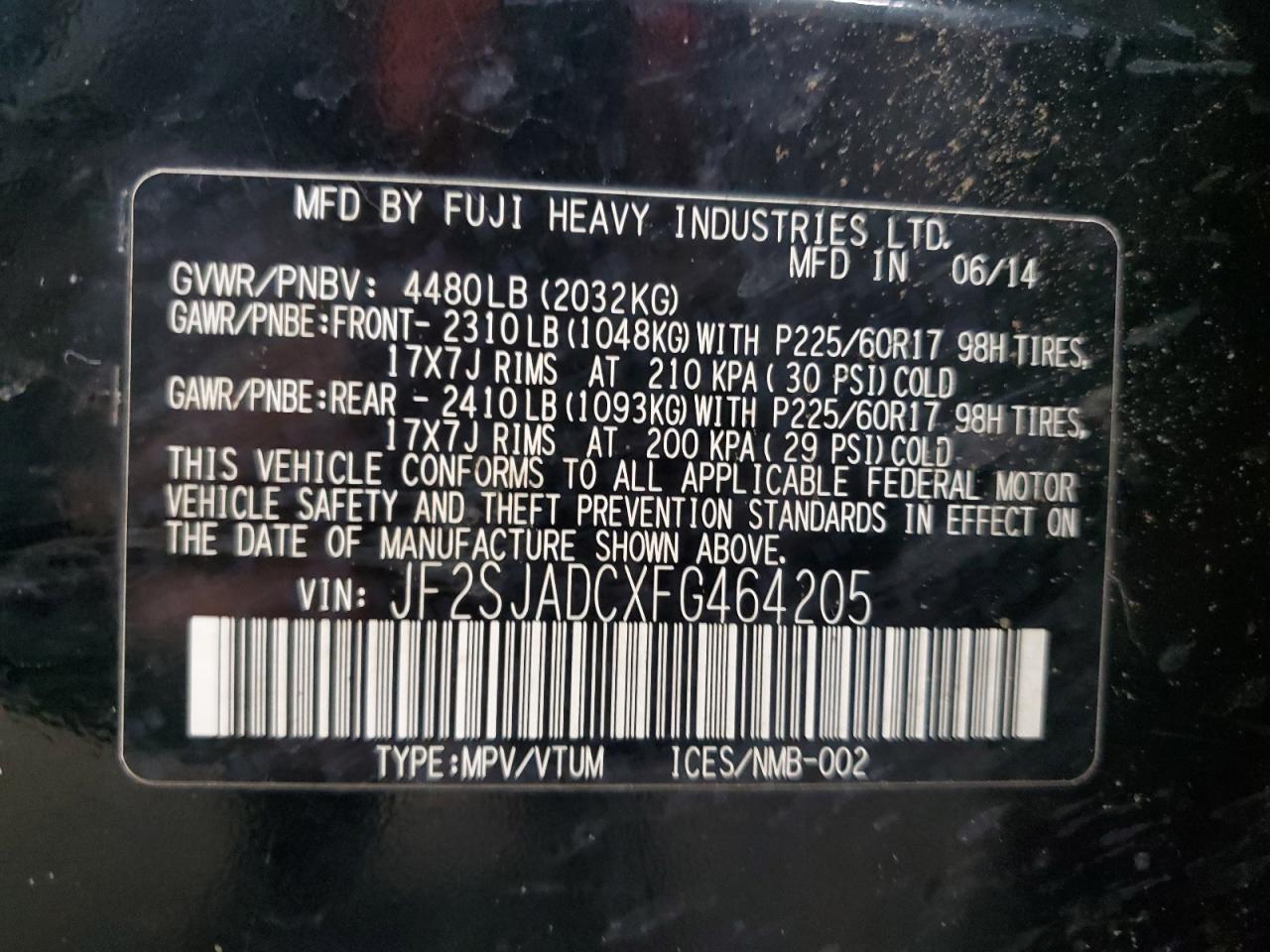 2015 Subaru Forester 2.5I Premium VIN: JF2SJADCXFG464205 Lot: 86407925