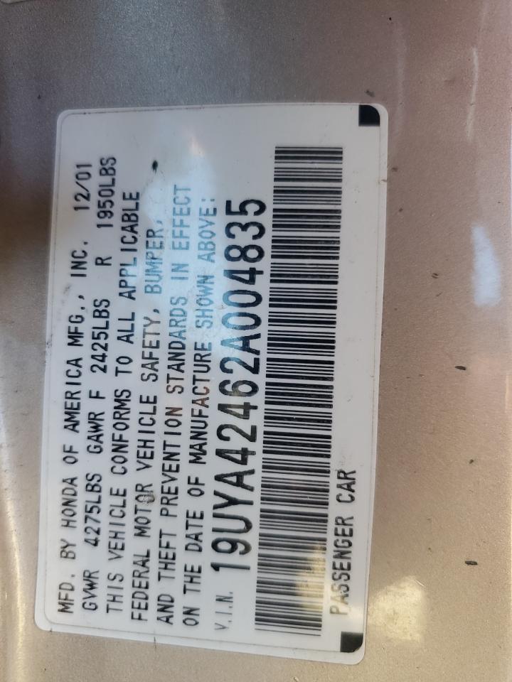 2002 Acura 3.2Cl VIN: 19UYA42462A004835 Lot: 85158425