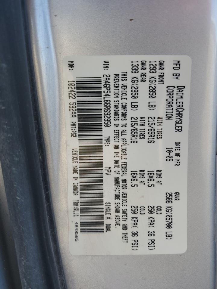 2006 Chrysler Town & Country Touring VIN: 2A4GP54L66R692950 Lot: 82706345