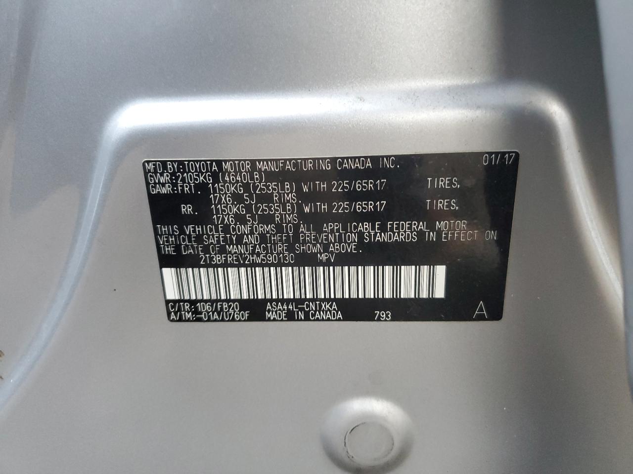 2017 Toyota Rav4 Le VIN: 2T3BFREV2HW590130 Lot: 86079425