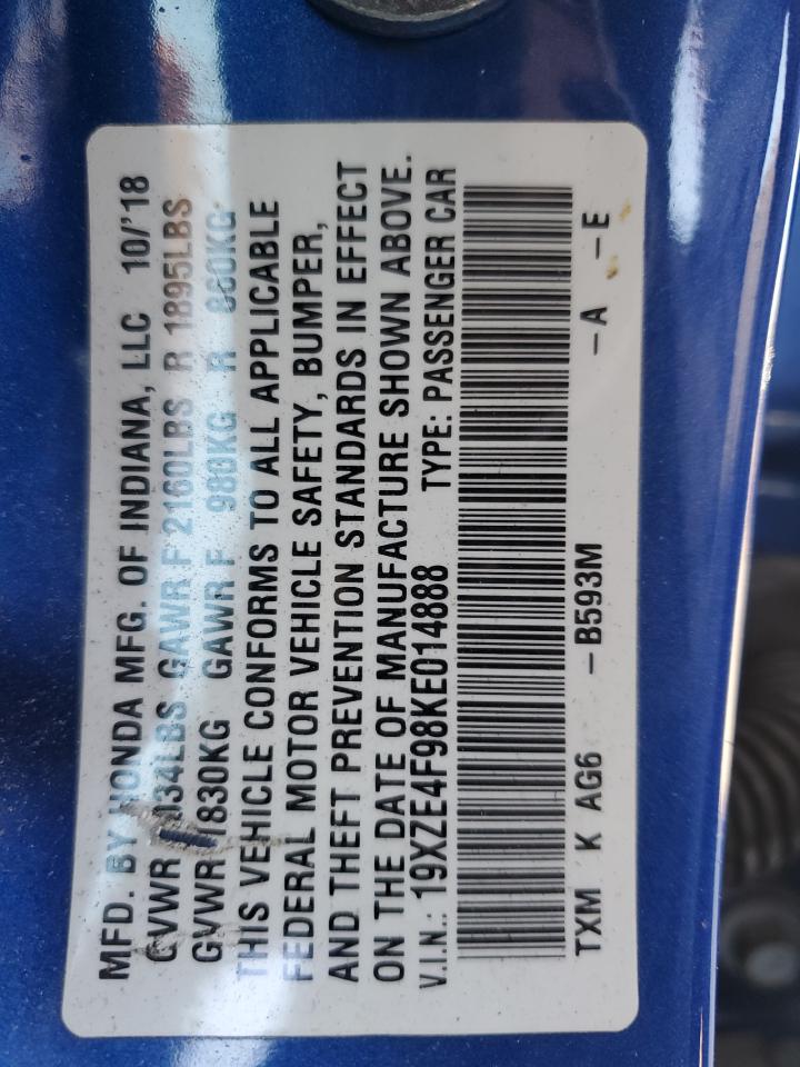 2019 Honda Insight Touring VIN: 19XZE4F98KE014888 Lot: 85572445