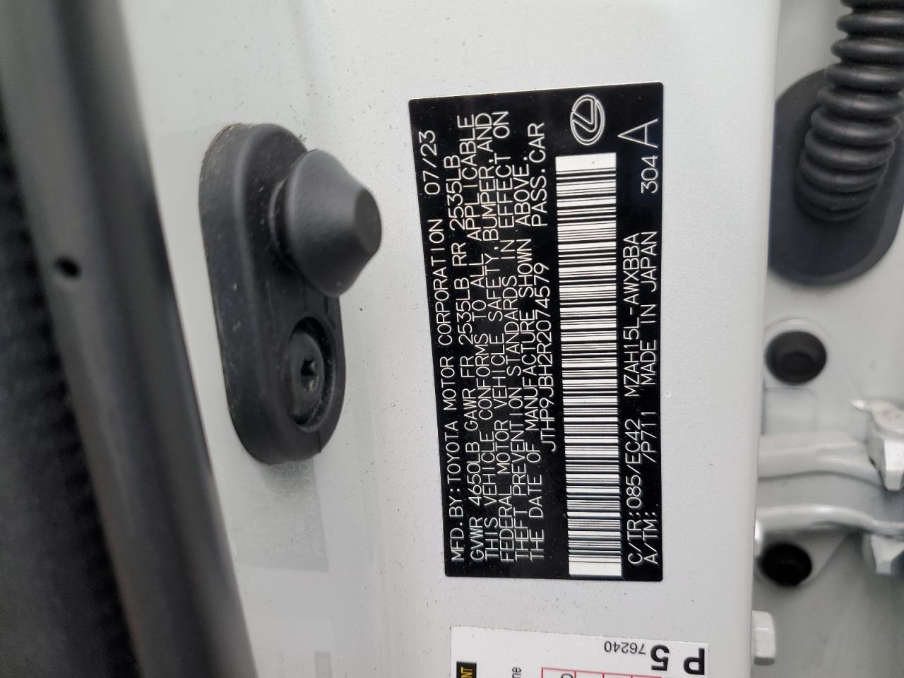 2024 Lexus Ux 250H Premium VIN: JTHP9JBH2R2074579 Lot: 90521215