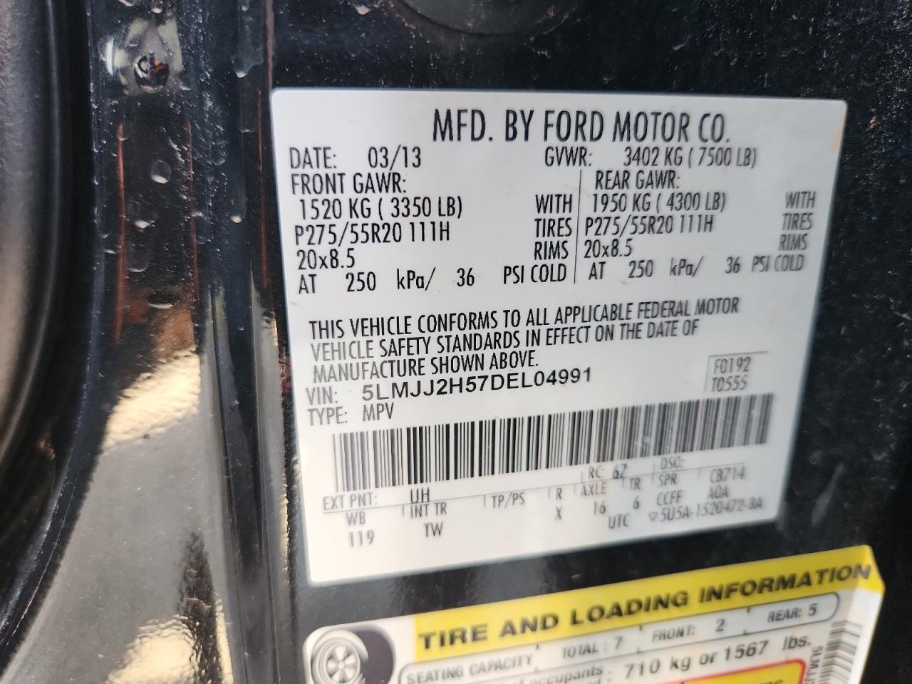 2013 Lincoln Navigator VIN: 5LMJJ2H57DEL04991 Lot: 89919095