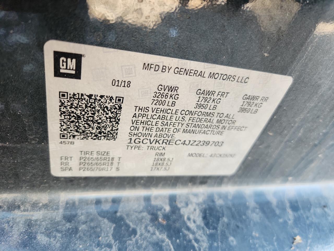 2018 Chevrolet Silverado K1500 Lt VIN: 1GCVKREC4JZ239703 Lot: 84910215