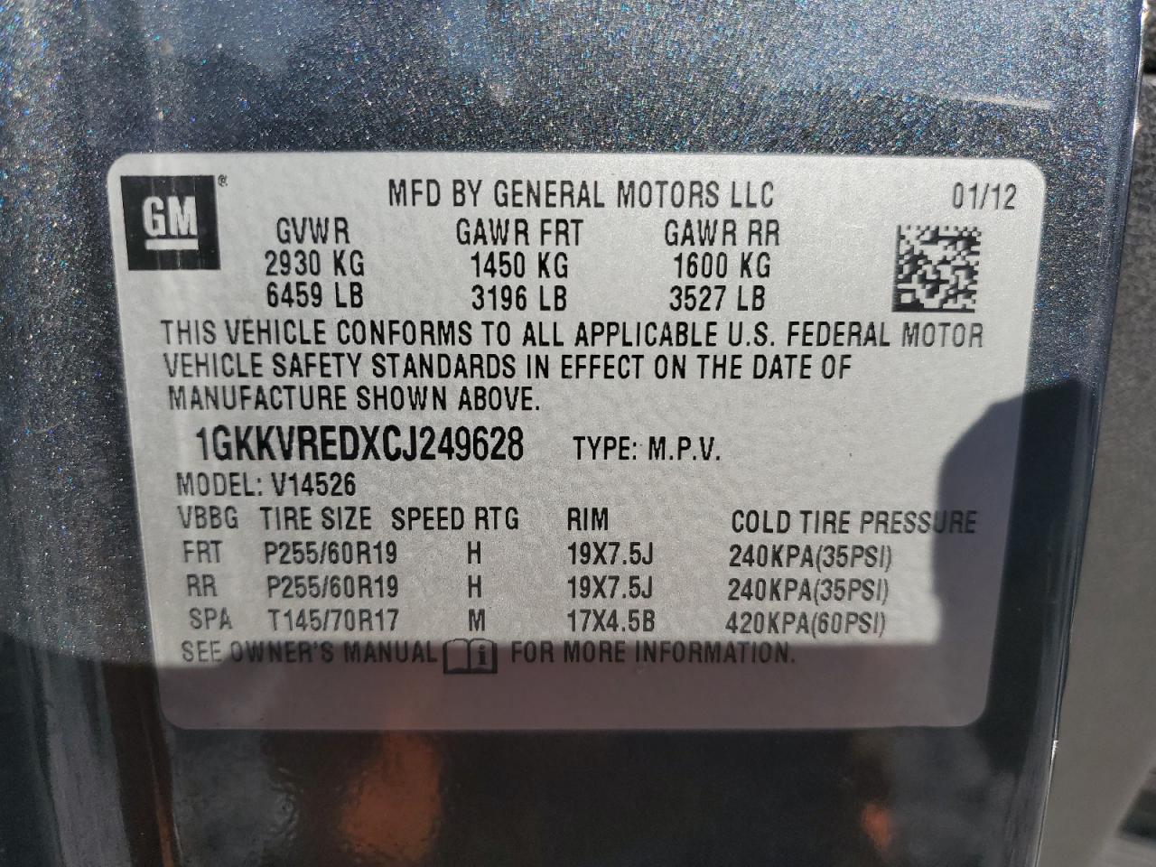 2012 GMC Acadia Slt-1 VIN: 1GKKVREDXCJ249628 Lot: 82008405