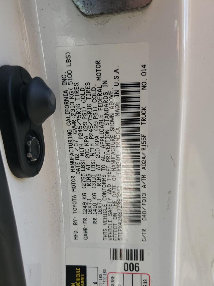 2007 Toyota Tacoma VIN: 5TEPX42N87Z393251 Lot: 84650835