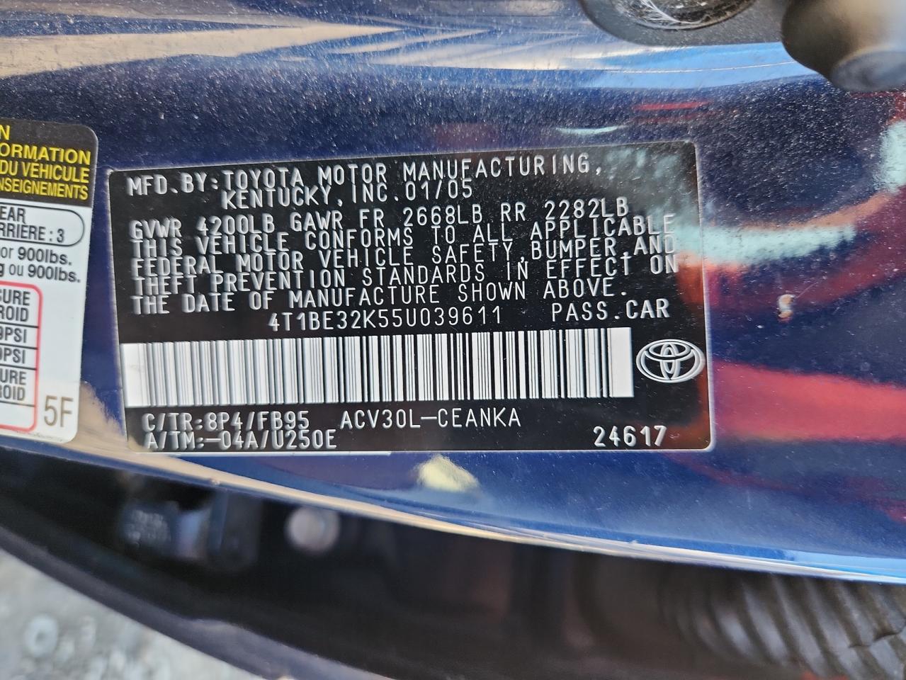 2005 Toyota Camry Le VIN: 4T1BE32K55U039611 Lot: 85185855